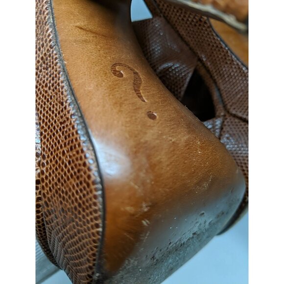 MOSCHINO Women'ts Vtg BROWN LEATHER SLINGBACK PLATFORM HEELS Size 39.5 - Picture 9 of 13